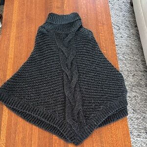 Eddie Bauer Black Cable-Knit Turtleneck Poncho